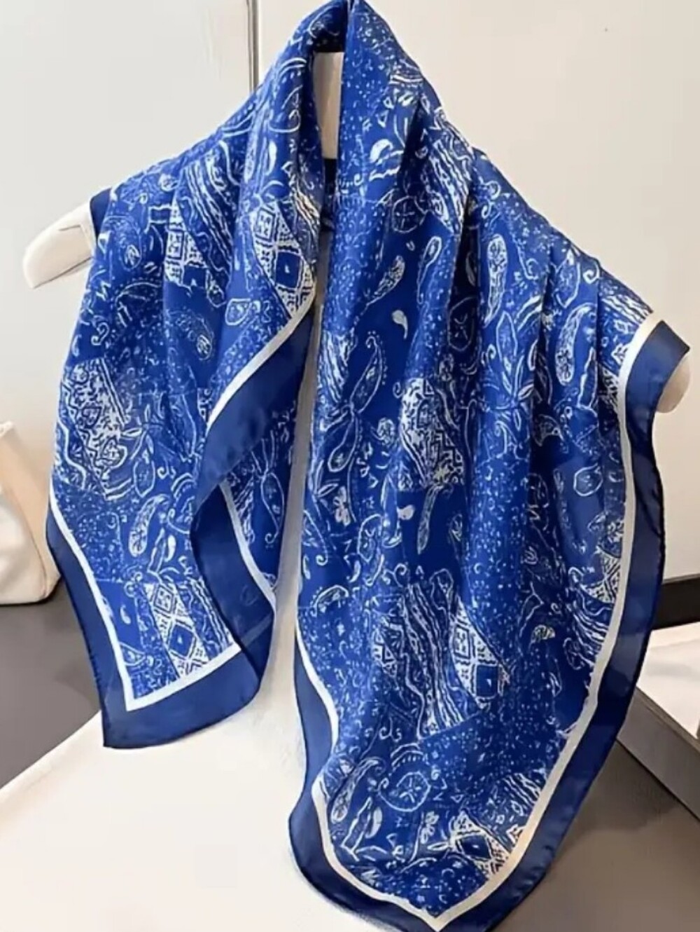 Silk-Feel Blue Paisley Neck Scarf Head Scarf